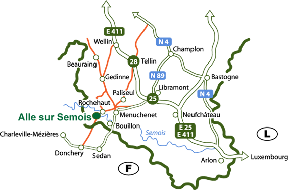 Plan d'accès à Alle sur Semois